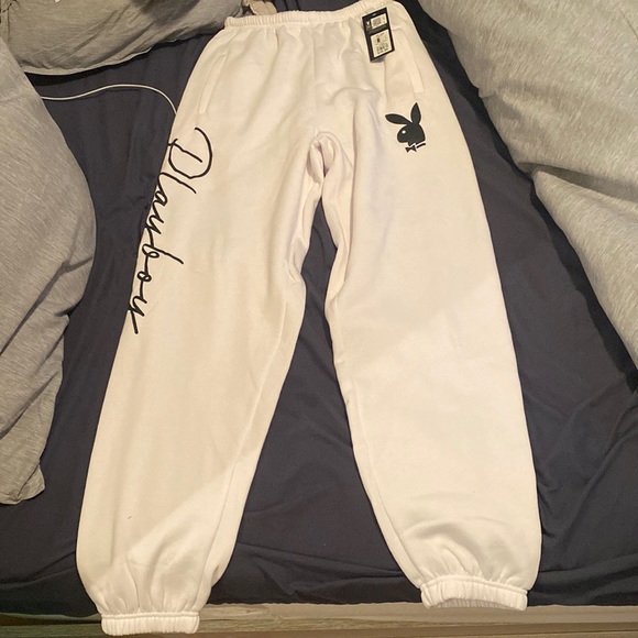 PLAYBOY Pants - White playboy sweatpants in a size small, never worn